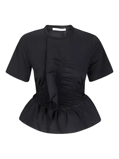 Cecilie Bahnsen Ruched Stretch-cotton Jersey T-shirt In Black