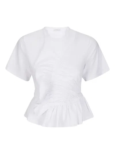 Cecilie Bahnsen Ace Smocked Jersey Peplum T-shirt In White