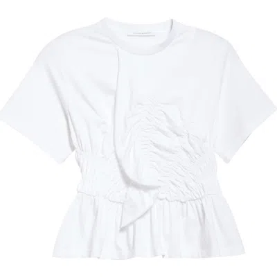 Cecilie Bahnsen Ace Smocked Jersey Peplum T-shirt In White