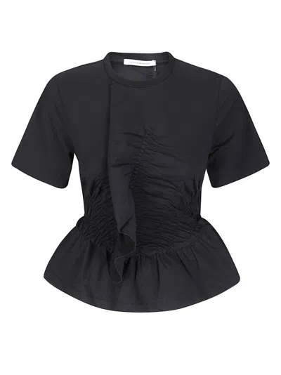 Cecilie Bahnsen Ruched Stretch-cotton Jersey T-shirt In Black