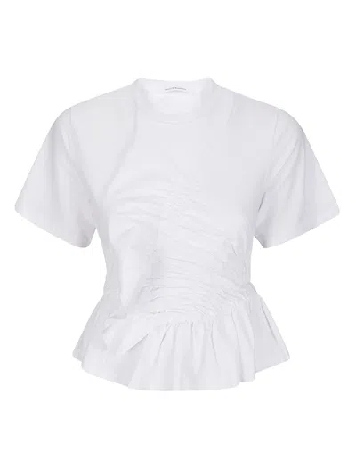 Cecilie Bahnsen Ace Smocked Jersey Peplum T-shirt In White