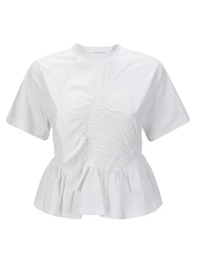 Cecilie Bahnsen Ace Smocked Jersey Peplum T-shirt In White