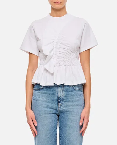 Cecilie Bahnsen Ace Smocked Jersey Peplum T-shirt In White