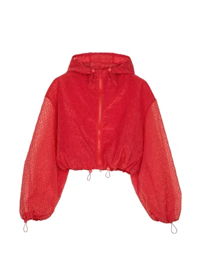 Cecilie Bahnsen Aisha Windflower Embroidered Sheer Organza Jacket In Red