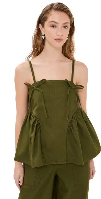 Cecilie Bahnsen Green Akira Denim Tank Top In Olive Green