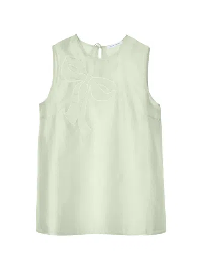 Cecilie Bahnsen Alba Bow-embroidered Sleeveless Organza Blouse In Green
