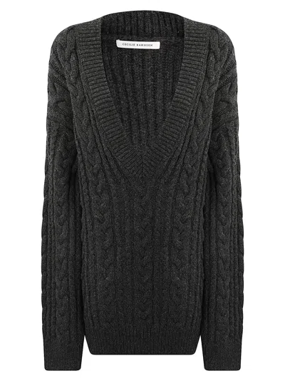 Cecilie Bahnsen Alia Jumper Fisherman Knit Charcoal Grey