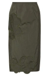 Cecilie Bahnsen Allegra Floral Embroidered Taffeta Pencil Skirt In Pine Green