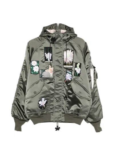 Cecilie Bahnsen Alpha Flower-patch Bomber Jacket In Green