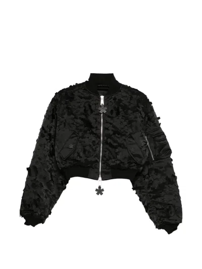 Cecilie Bahnsen Alpha Laser Cut Flower Bomber Jacket In Black