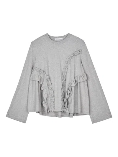Cecilie Bahnsen Alva Ruffled-detail T-shirt In Gray