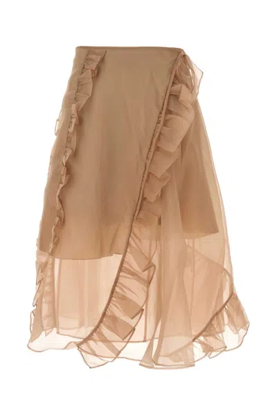 Cecilie Bahnsen Sheer Fabric Wrap Skirt With Ruffle Detail In Pink