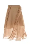 Cecilie Bahnsen Sheer Fabric Wrap Skirt With Ruffle Detail In Chestnut