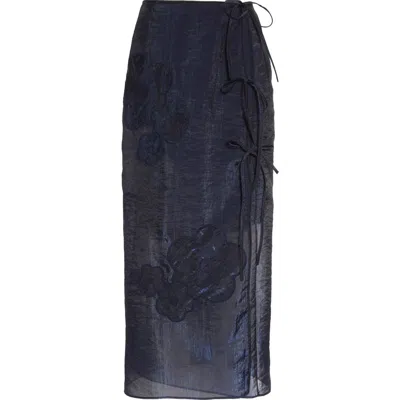 Cecilie Bahnsen April Floral Embroidered Wrap Skirt In Navy