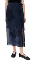 Cecilie Bahnsen April Floral Embroidered Wrap Skirt In Navy