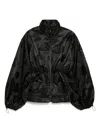 Cecilie Bahnsen Waist Drawstring Floral High Collar Textured Jacket In Black