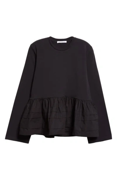 Cecilie Bahnsen Audrey Smocked Long Sleeve Jersey T-shirt In Black