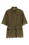 Cecilie Bahnsen Avi Floral Embroidered Peplum Top In Olive