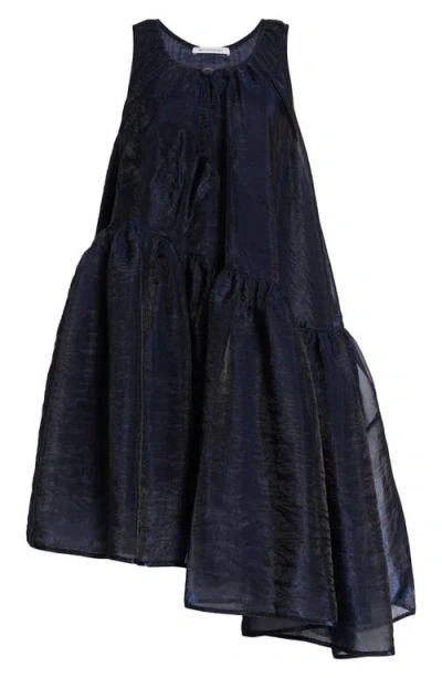 Cecilie Bahnsen Azelia Floral Embroidered Asymmetric Dress In Navy