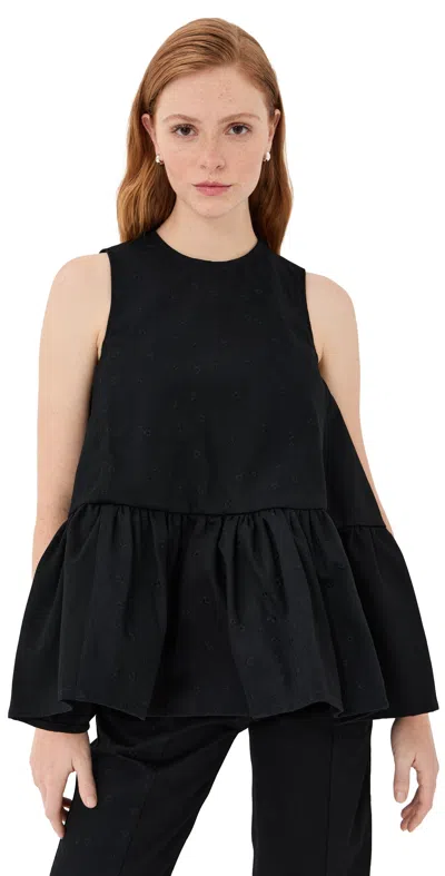 Cecilie Bahnsen Barbara Floral-embroidered Cotton-gabardine Top In Black