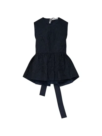 Cecilie Bahnsen Margueritte Embroidered Cotton-blend Cloqué Peplum Top In Blue