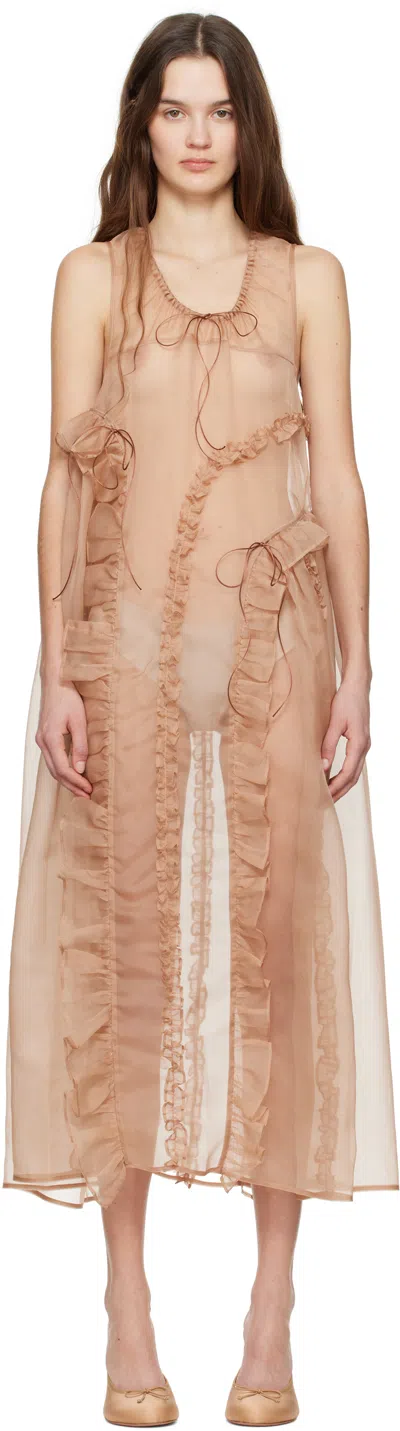 Cecilie Bahnsen Beige Opal Midi Dress In Chestnut