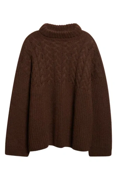 Cecilie Bahnsen Belinda Mixed Stitch Wool & Alpaca Sweater In Brown