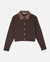 Cecilie Bahnsen Bibi Cashmere Blend Cardigan With Embroidered Collar In Brown