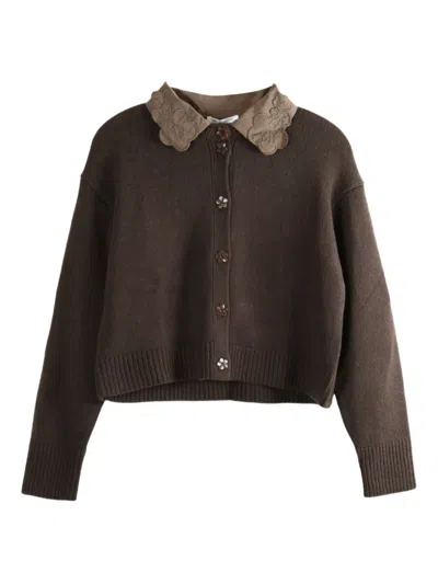 Cecilie Bahnsen Bibi Embroidered-collar Cardigan In Brown