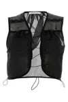 Cecilie Bahnsen Sheer Sleeveless Vest With Drawstring And Buttons In Black