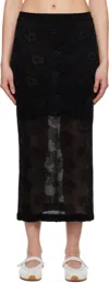 Cecilie Bahnsen Elastic Waistband Floral Pattern Sheer Overlay Side Slit In Black