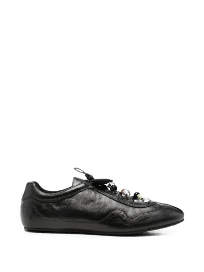 Cecilie Bahnsen Blaise Beaded Leather Sneakers In Black