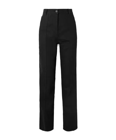 Cecilie Bahnsen Bliss Embroidered Cotton-gabardine Straight-leg Pants In Black