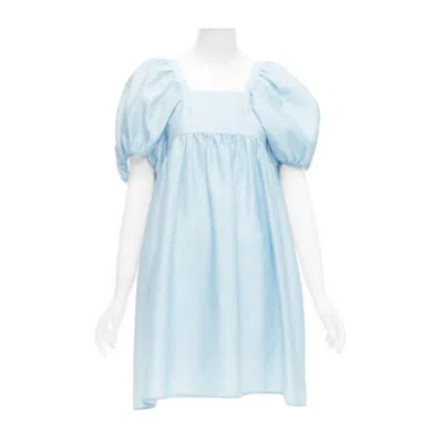 Pre-owned Cecilie Bahnsen Blue Silk Blend Rose Silk Jacquard Puff Babydoll Dress Uk6 Xs In Red