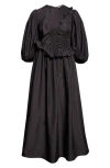 Cecilie Bahnsen Bolia Puff Sleeve Recycled Faille Dress In Brown