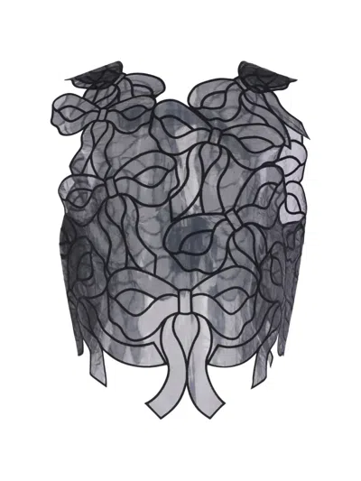 Cecilie Bahnsen Bow-embroidered Organza Top In Black