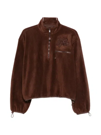 Cecilie Bahnsen Bow-embroidered Quarter-zip Sweater In Brown