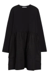Cecilie Bahnsen Bradley Long Sleeve Mixed Media Dress In Black