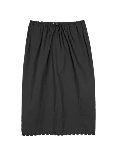 Cecilie Bahnsen Bria Embroidered Taffeta Mid Skirt In Black