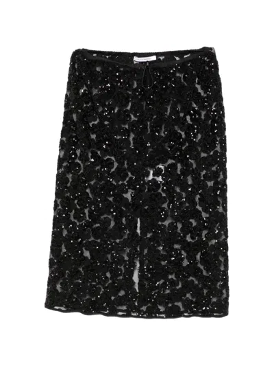 Cecilie Bahnsen Bria Sequin-embellished Floral Midi Skirt In Black