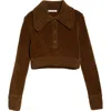 Cecilie Bahnsen Calla Velvet Crop Polo Sweater In Olive Green