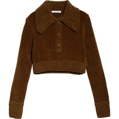 Cecilie Bahnsen Calla Velvet Crop Polo Sweater In Olive Green