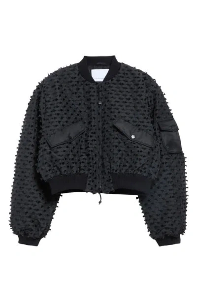Cecilie Bahnsen Callie Embroidered Crop Bomber Jacket In Black