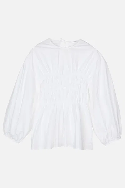 Cecilie Bahnsen Peplum Cotton Top With Iconic Puff Sleeves In White