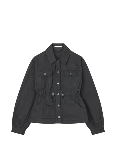 Cecilie Bahnsen Candida Drawstring-waist Denim Jacket In Black