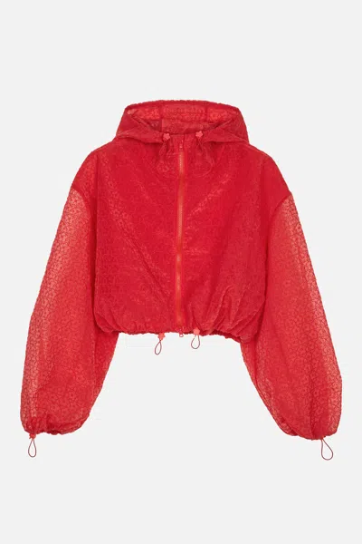 Cecilie Bahnsen Aisha Windflower Embroidered Sheer Organza Jacket In Red