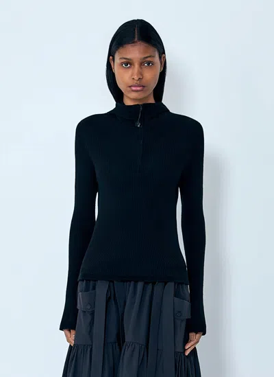 Cecilie Bahnsen High-neck Ribbed Knit Hoodie In Black