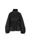 Cecilie Bahnsen Waist Drawstring Floral High Collar Textured Jacket In Black