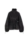 Cecilie Bahnsen Waist Drawstring Floral High Collar Textured Jacket In Black
