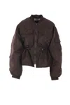 Cecilie Bahnsen Birdie Ruched Padded Shell Bomber Jacket In Brown